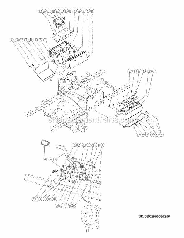 Brake Assembly Diagram and Parts List for M72-CT 53AL8CT8050-28-HP-3Cylinder-OHV Cub Cadet Lawn Tractor
